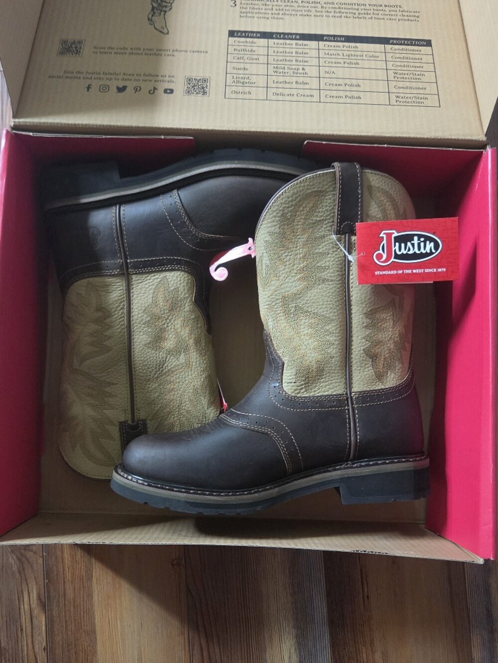 Justin Boots Men's Brown and Tan Work Western Boots